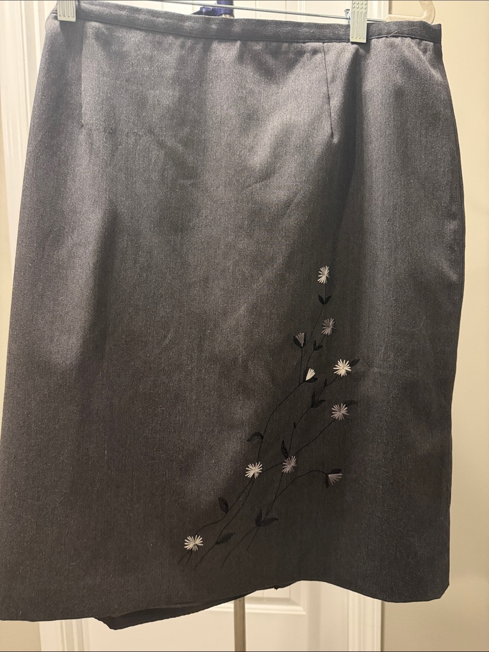 Worthington Gray Pencil Skirt with Subtle Floral Embroidery